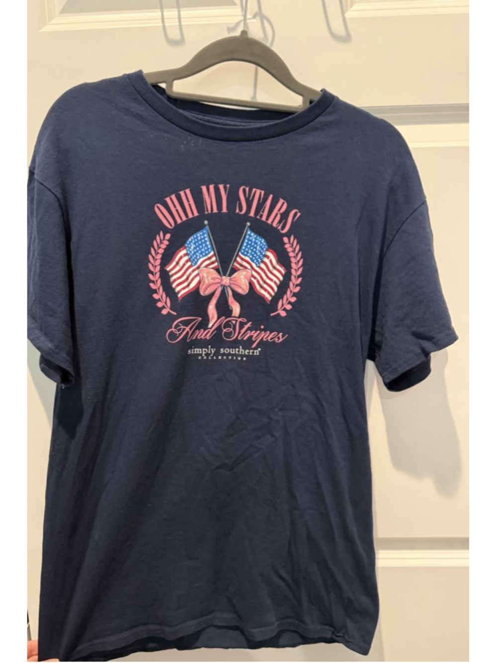 Simply Southern Collection Navy M Cotton Knit Graphic Crew Neck USA T-Shirt
